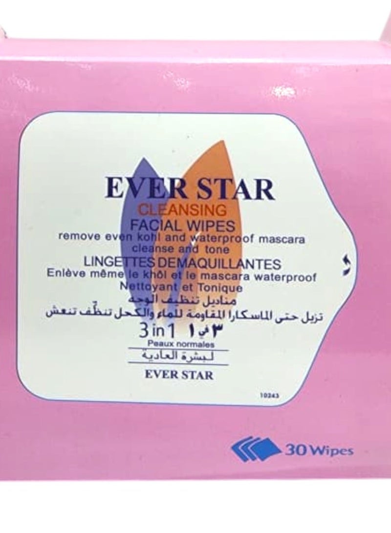إيفر ستار 2 عبوة مناديل مبللة لإزالة المكياج والكحل والماسكارا المقاومة للماء مزيل مكياج أبيض تنظيف وتنعيش 30 منديل - Image 5